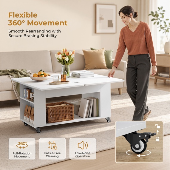 Yaheetech Expandable Rolling Coffee Table with Hidden Storage