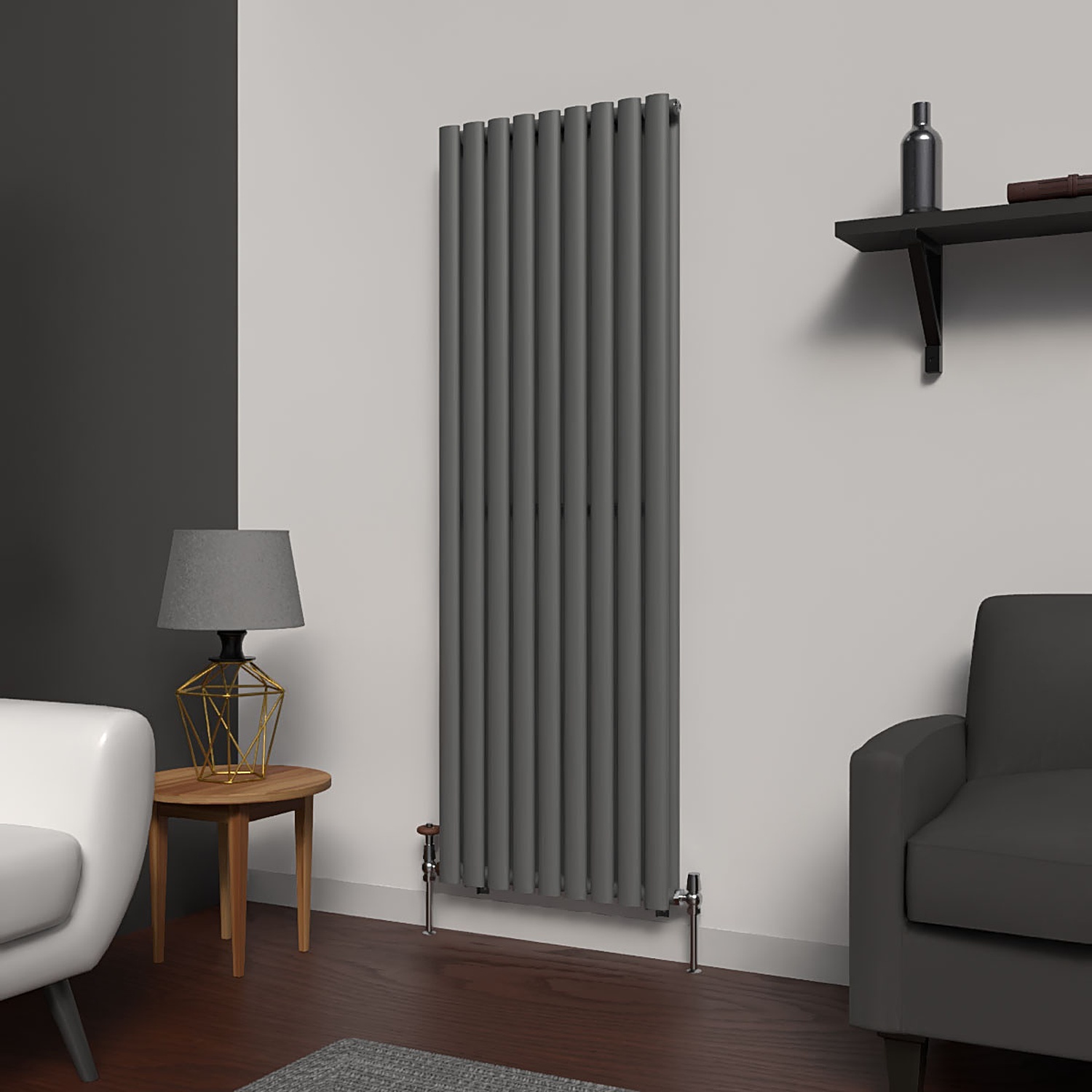 Lux Heat Oval Anthracite Grey Vertical Radiator - Anthracite Grey - Image 2