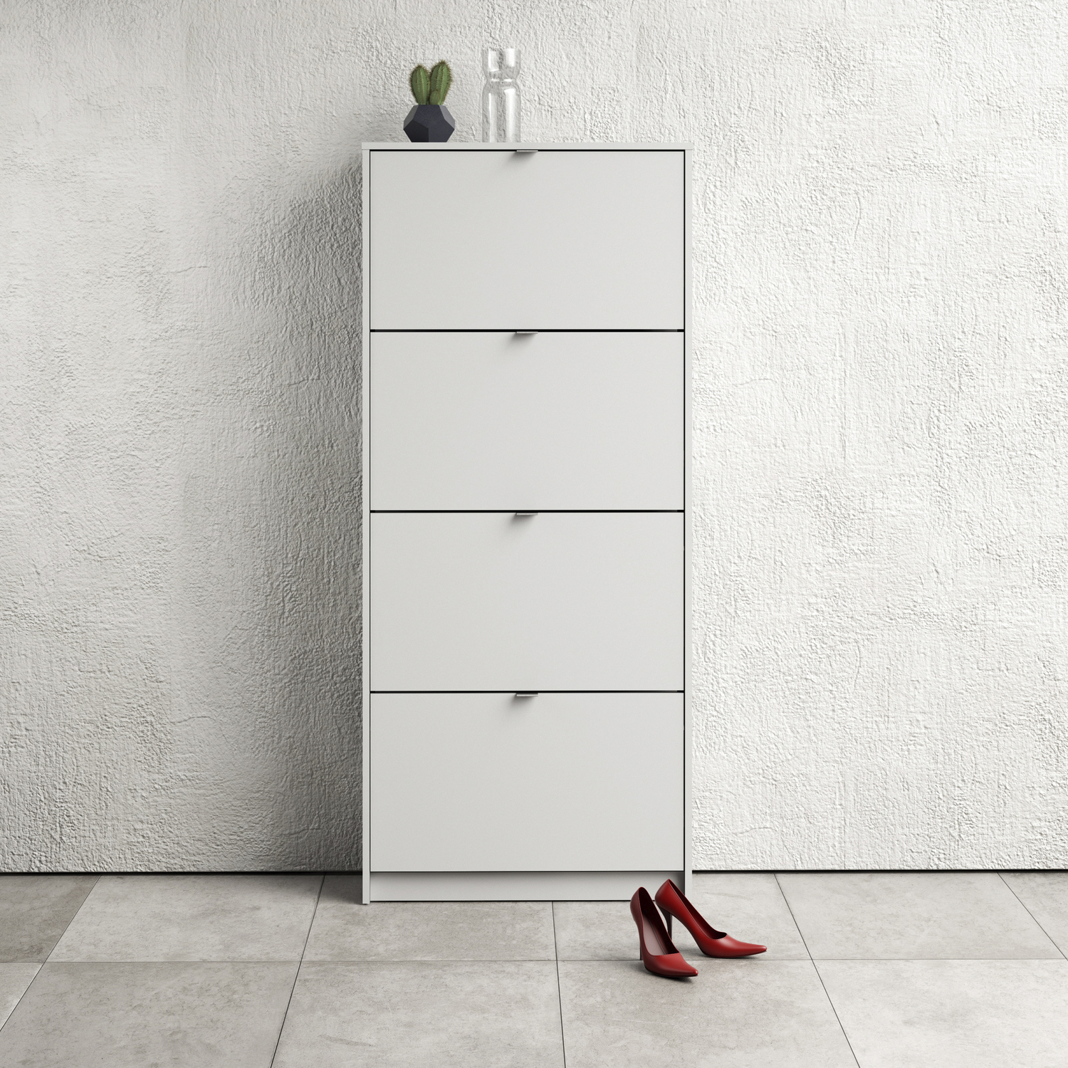 Shoes Hallway Storage Cabinet - White - 4 Tilting Doors - Image 4