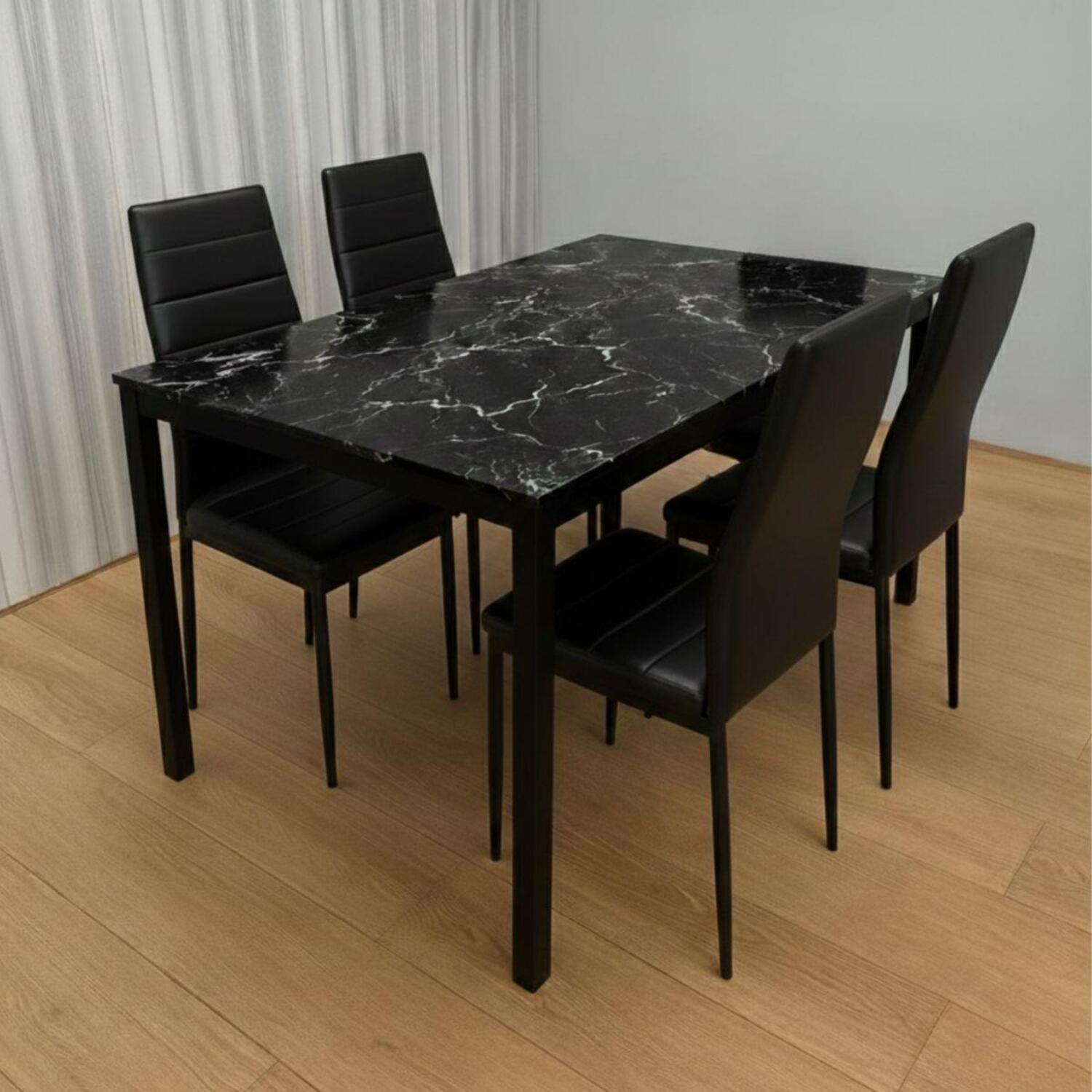 Portland 4 Seater Faux Leather Marble Effect Dining Set - Black - Image 3