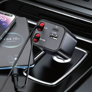 InGenious Retractable 45W Car Charger With Dual USB-C and Lightning Leads