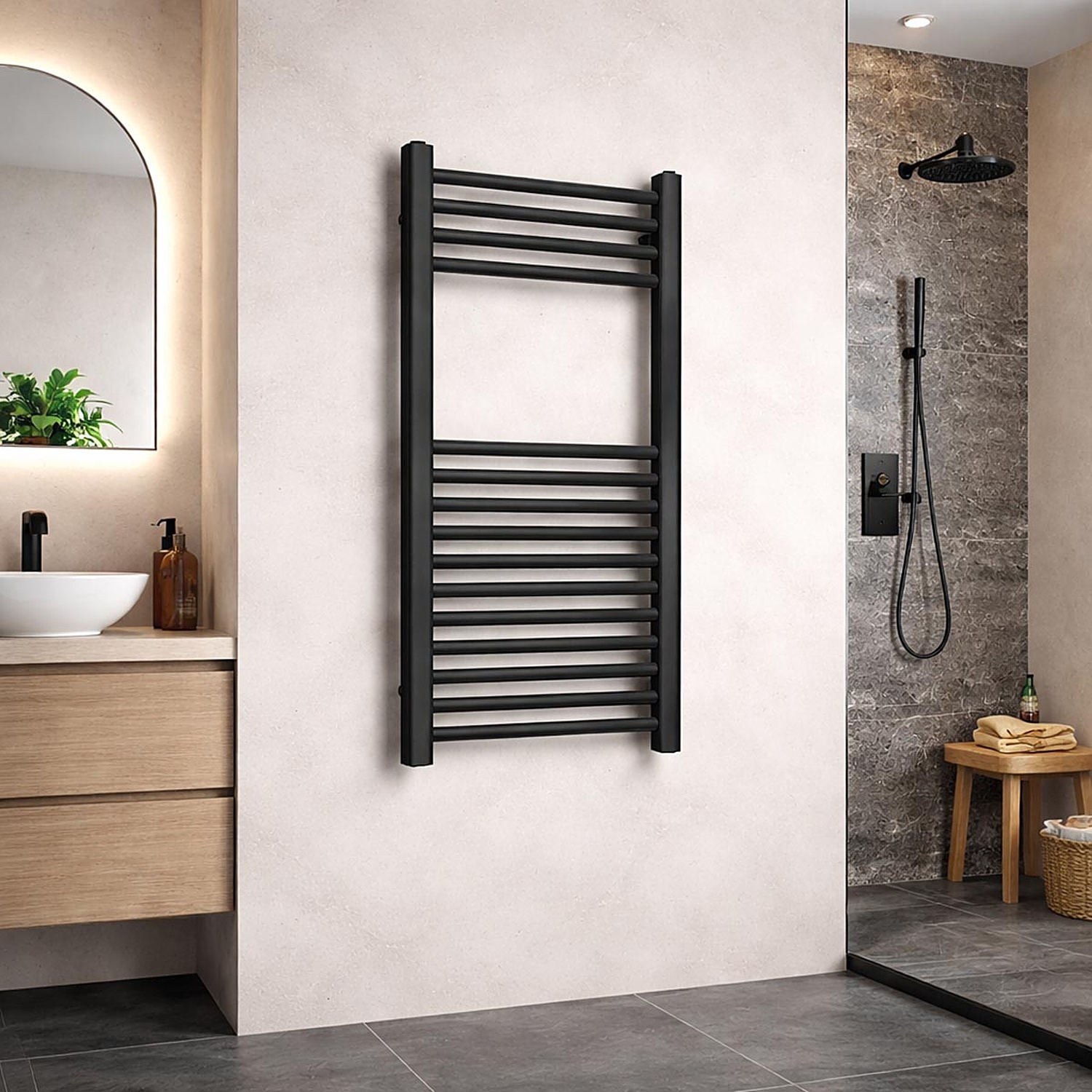 Lux Heat Black Towel Radiator-Black-800Mm X 400Mm - Black - Image 2
