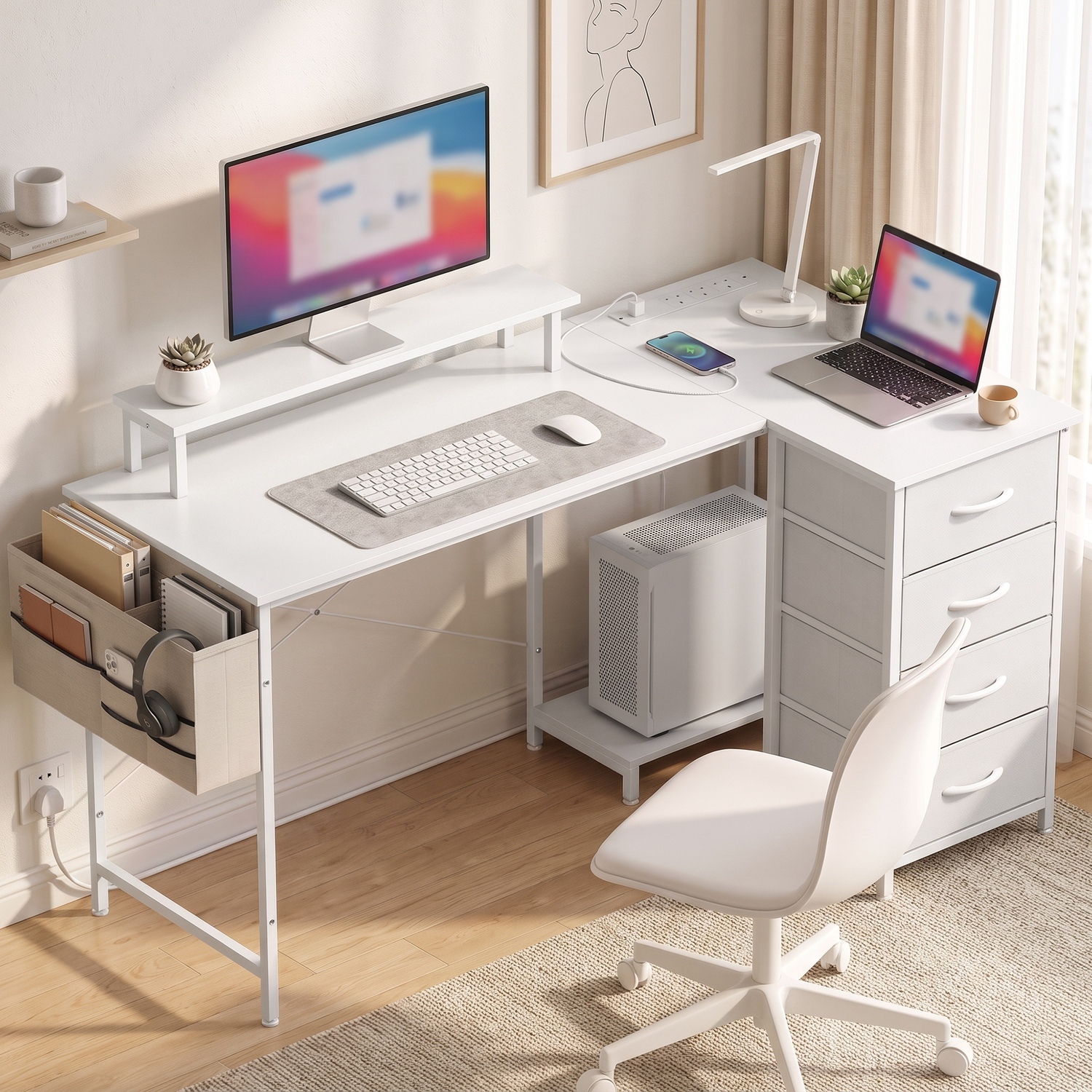 Homcom White L Shaped Gaming Desk Reversible Usb 150 Cm - Image 5