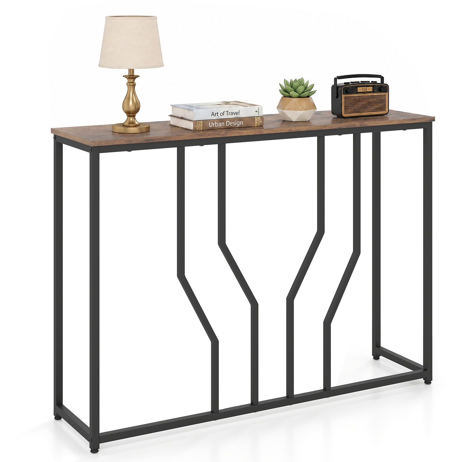 Costway Console Table Wooden Grain Narrow Sofa Side Table - Brown