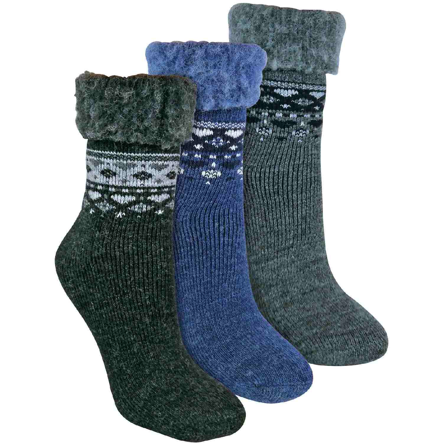 Sock Snob Women's Charcoal 3 Pack Turnover Top Wool Bed Socks For Winter - Fluffy Nordic Design In | Size: 4-8 - Image 4