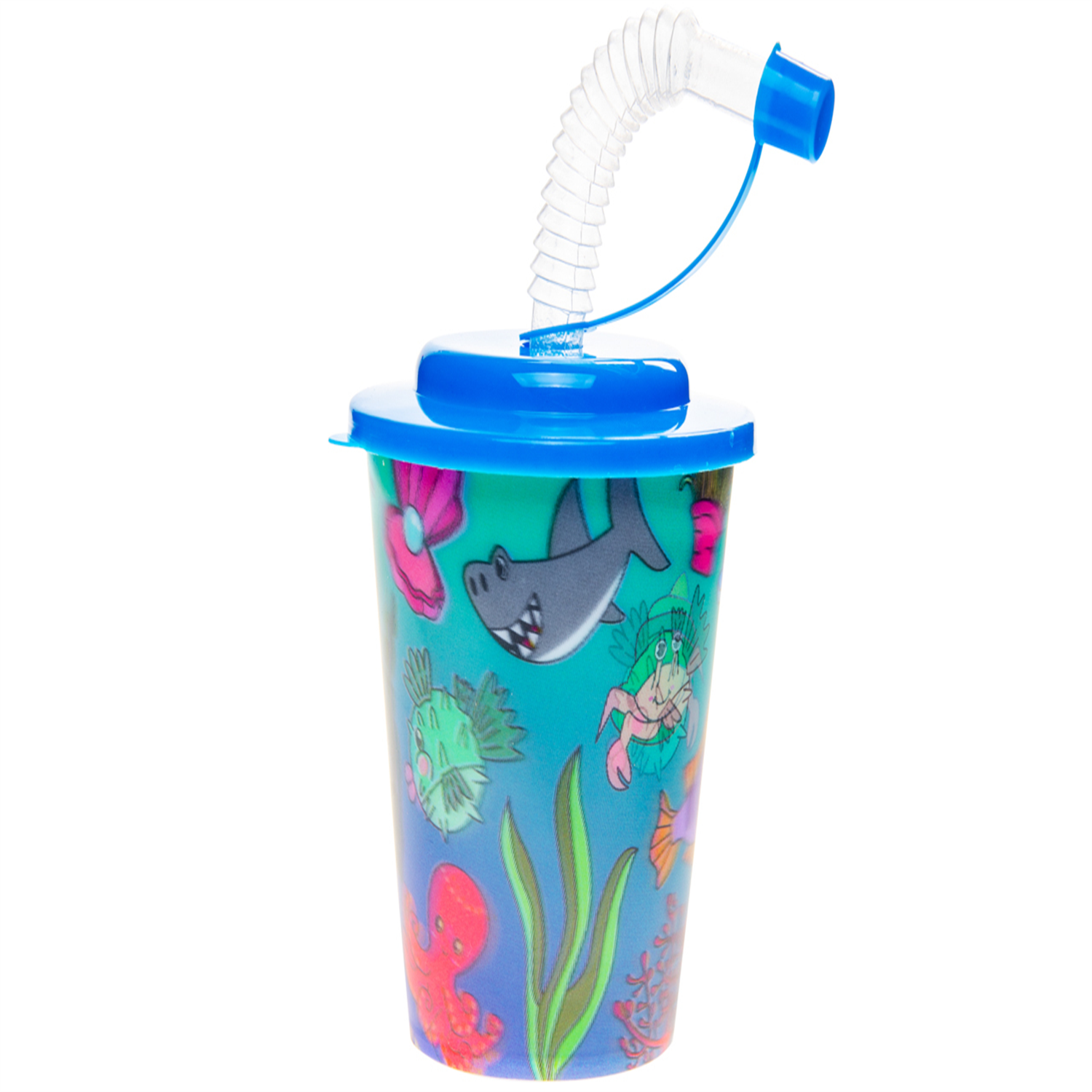  - Pack Of 12 Sea Animals 3D Cups With Straw And Lid- Theme Party Bag Filller Gifts - Image 3