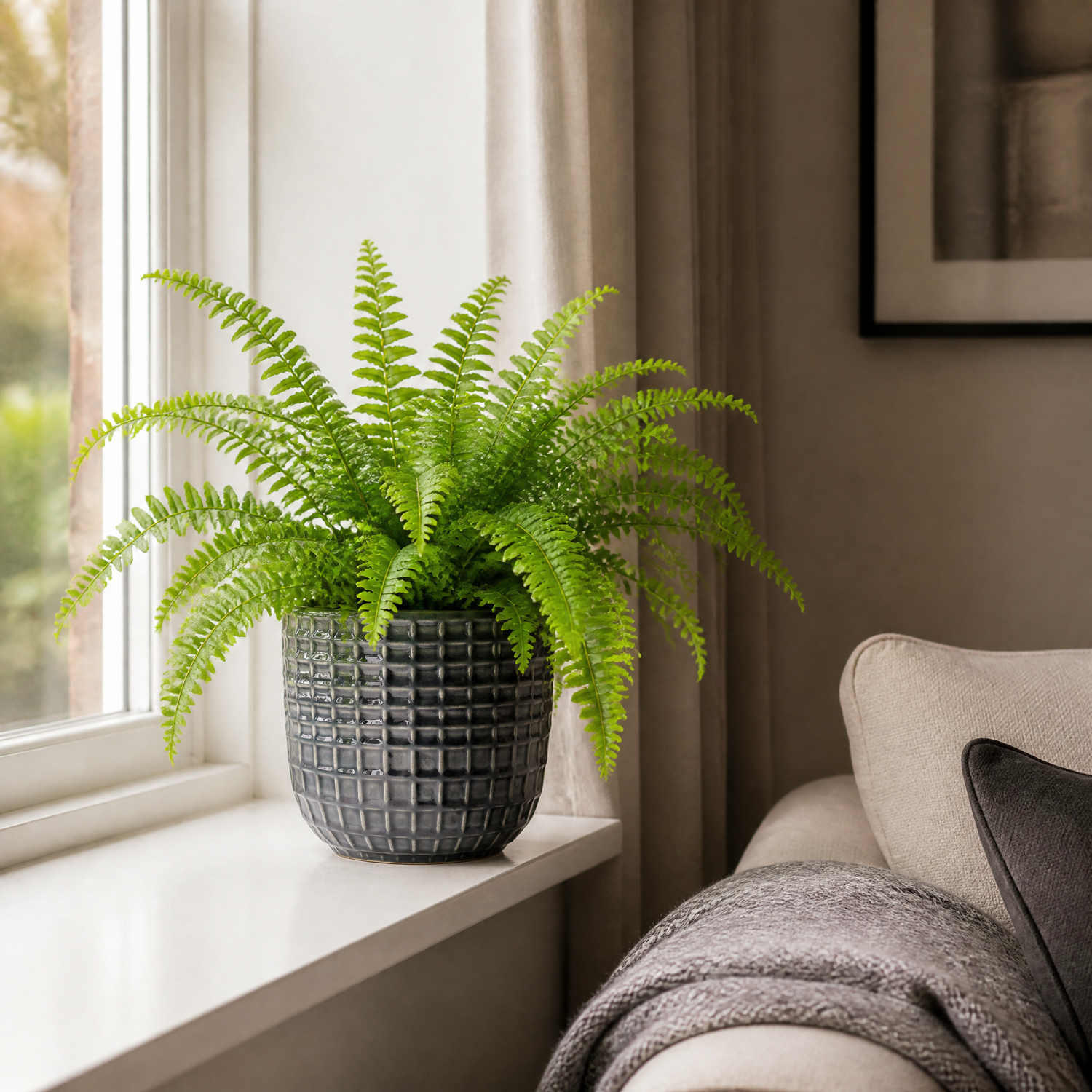 Plants By Post Nephrolepis Boston Fern B - Grey Ceramic