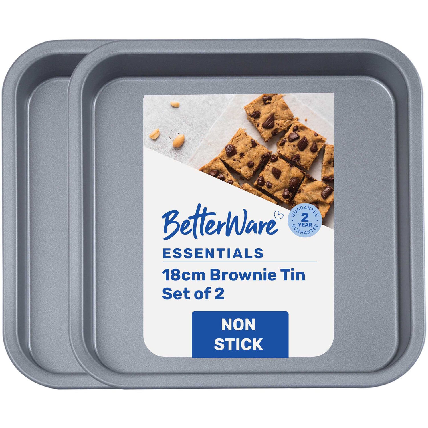 Betterware Essentials 2 X 18Cm Non-Stick Brownie Tins - Pewter/Pewter