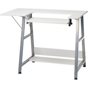 Sewing Online Small Sewing Table White with Silver Legs with Adjustable Platform