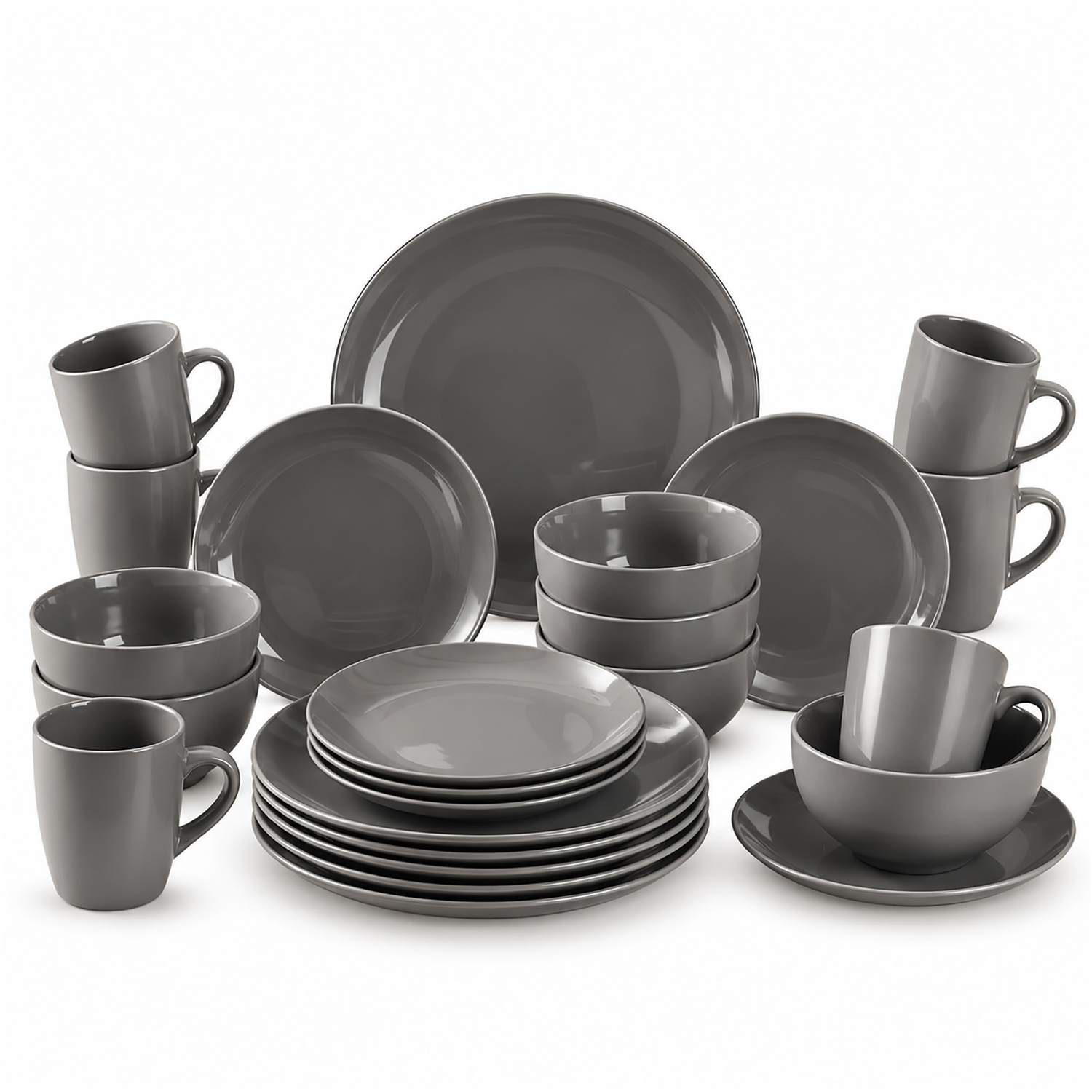 Simpa Unisex Grey 24Pc Glazed Ceramic Stoneware Dinner Set - Image 2