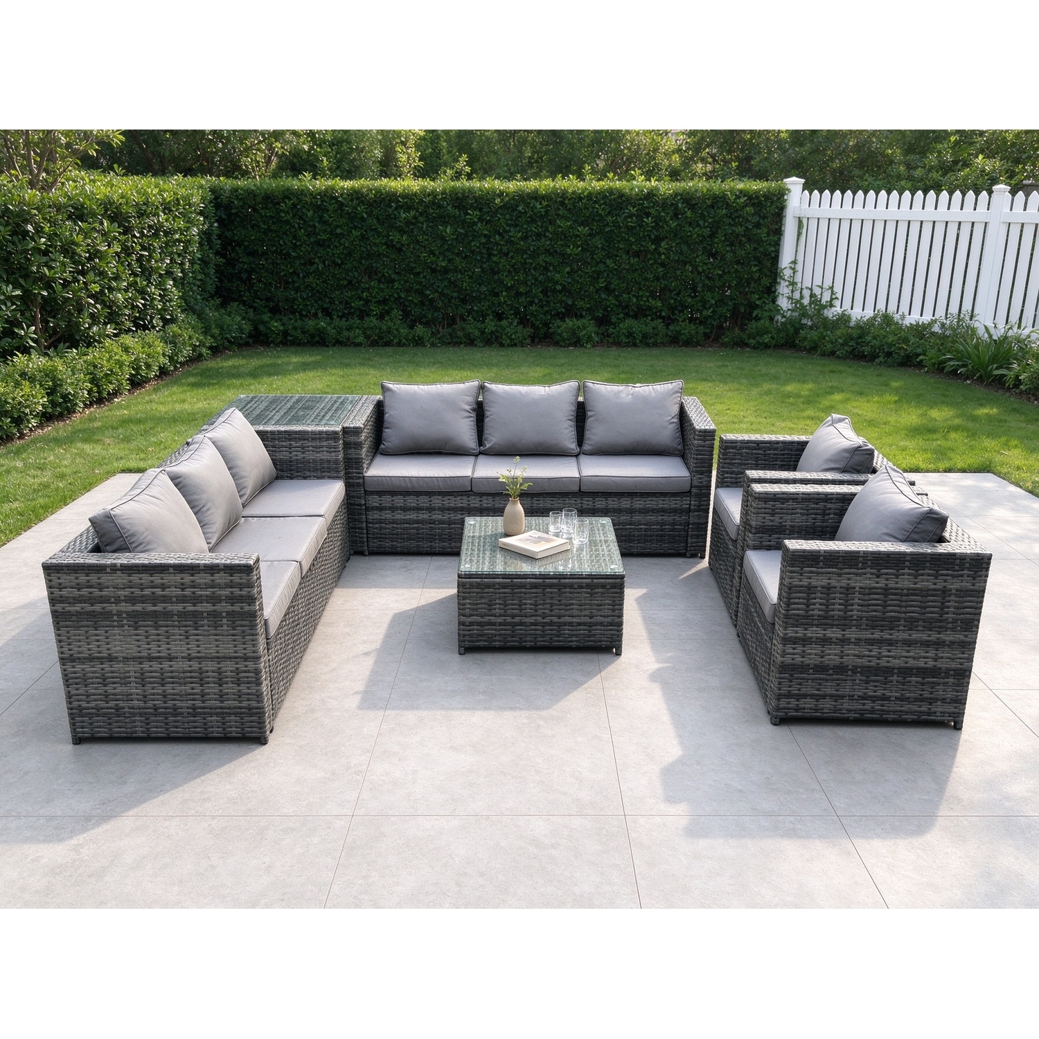 B&Q - 8 Seater Rattan Garden Furniture Set Patio Outdoor Lounge Sofa Set With 2 Armchairs Side Table Square Coffee Table - Image 2