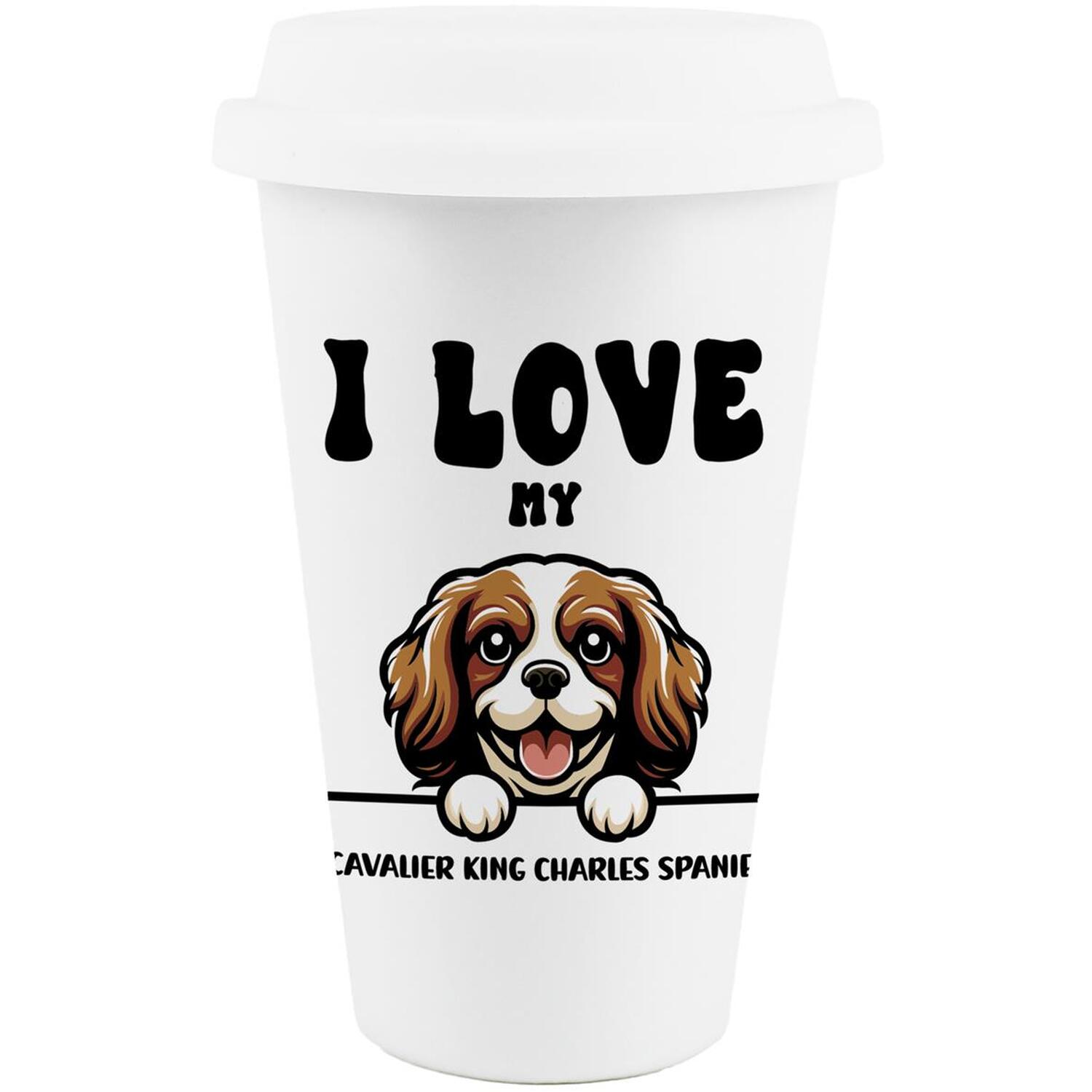 Love My Cavalier Spaniel Ceramic Travel Mug - Novelty Gifts for Dog Owners - Image 2