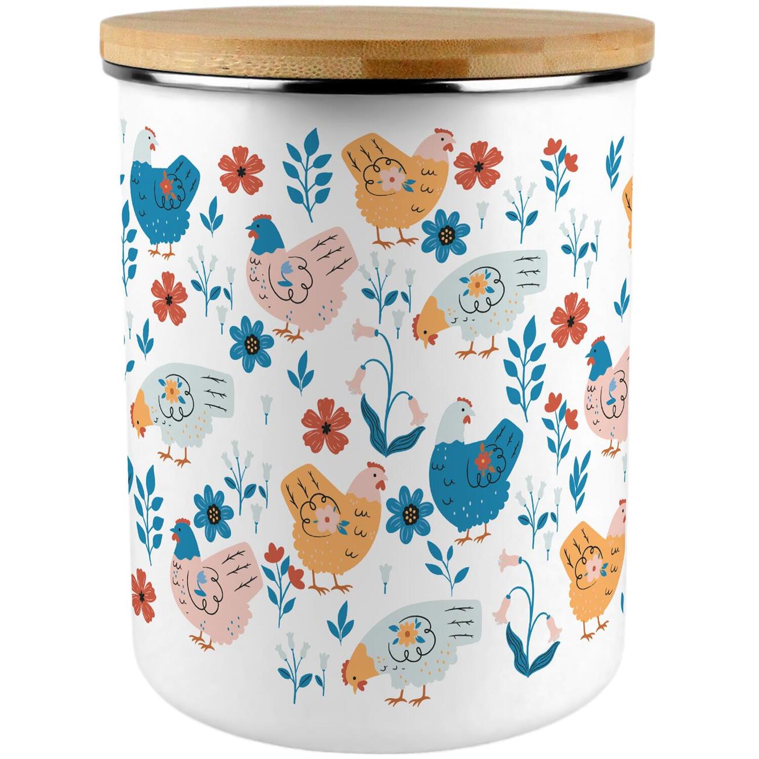 Botanical Chickens Storage Canister - Floral 2.7L Extra-Large Enamel Home & Kitchen Organisation Container - Image 3