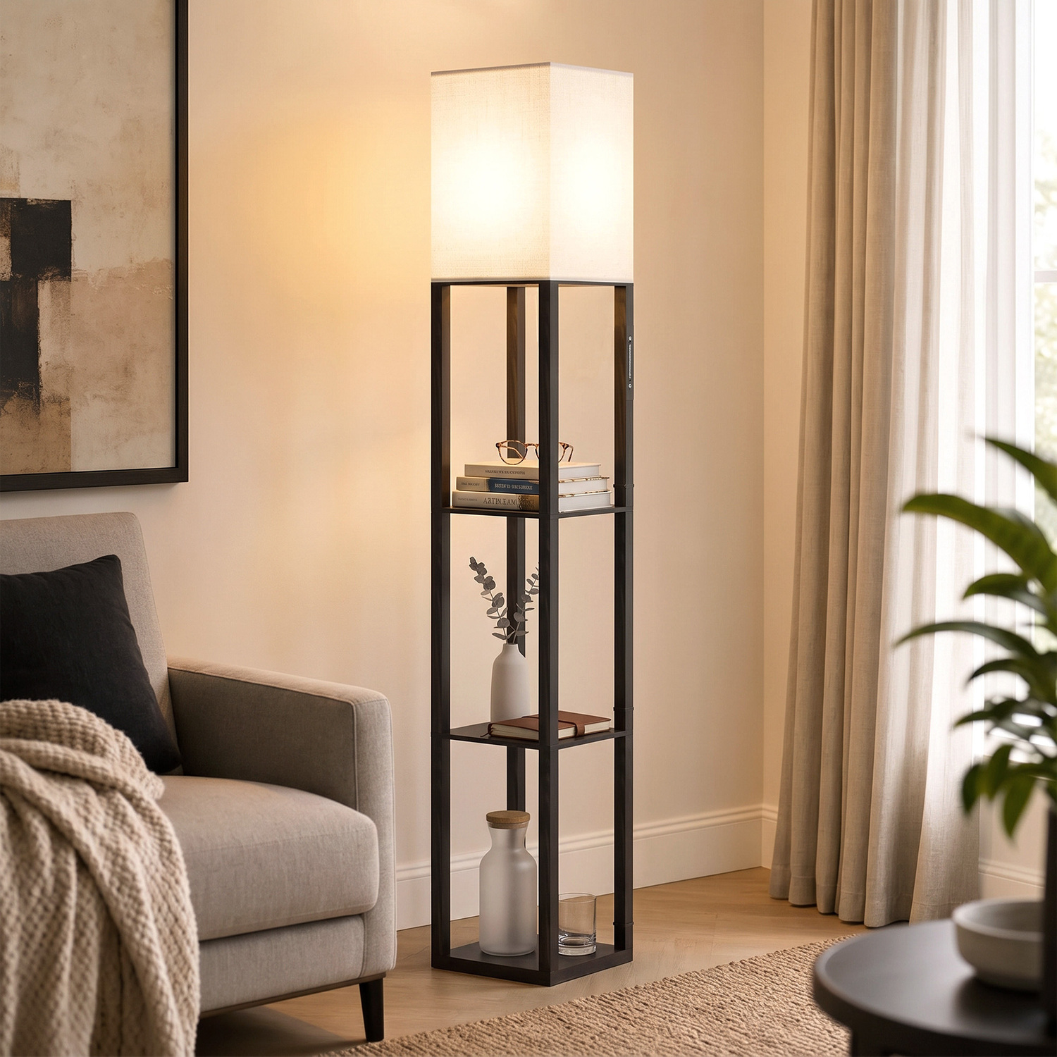 B&Q -  3-Tier Floor Lamp With ShelvesTall Standing Lamp For BedroomBlack - Image 5