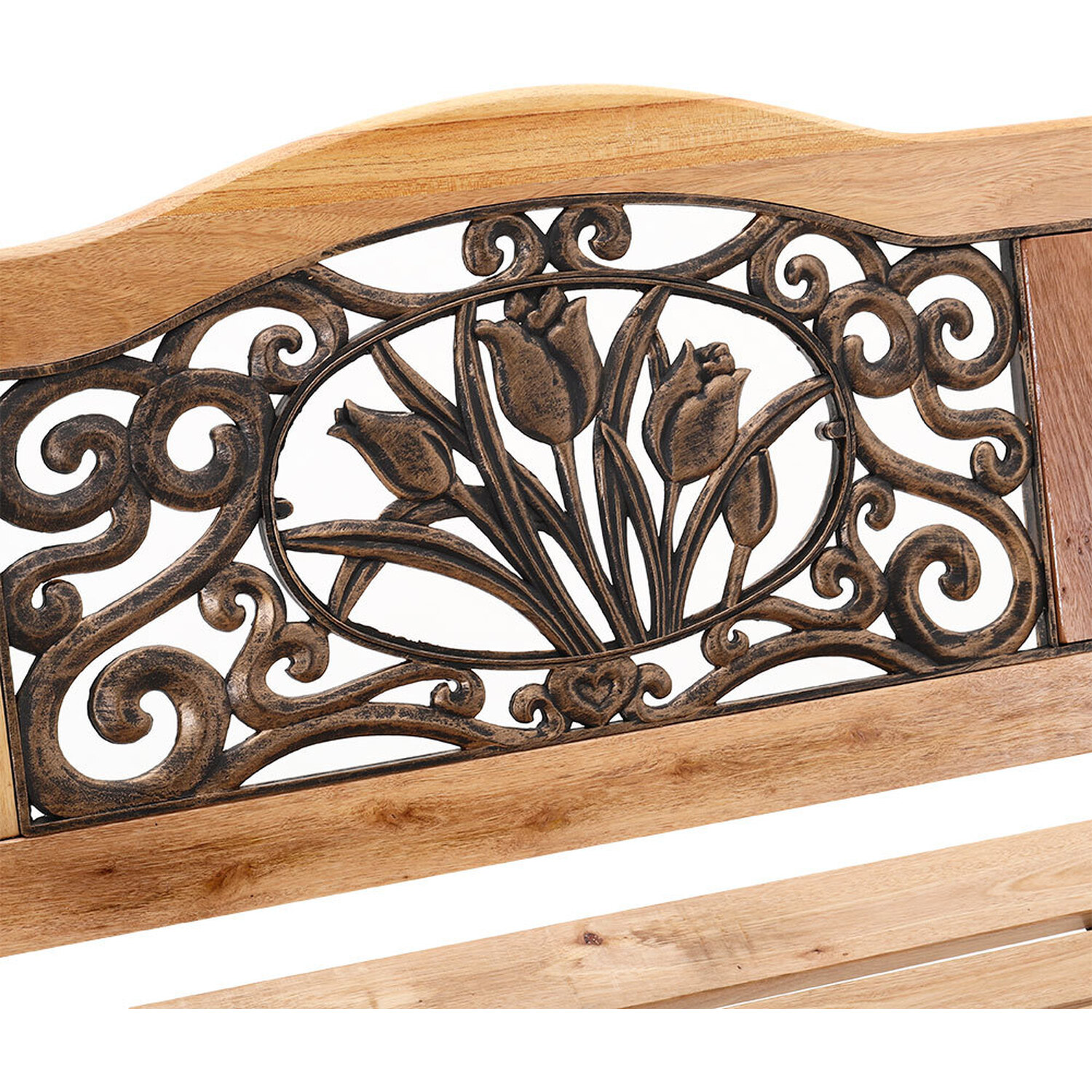 Outdoor Garden Bench With Floral Backrest Design - Brown
