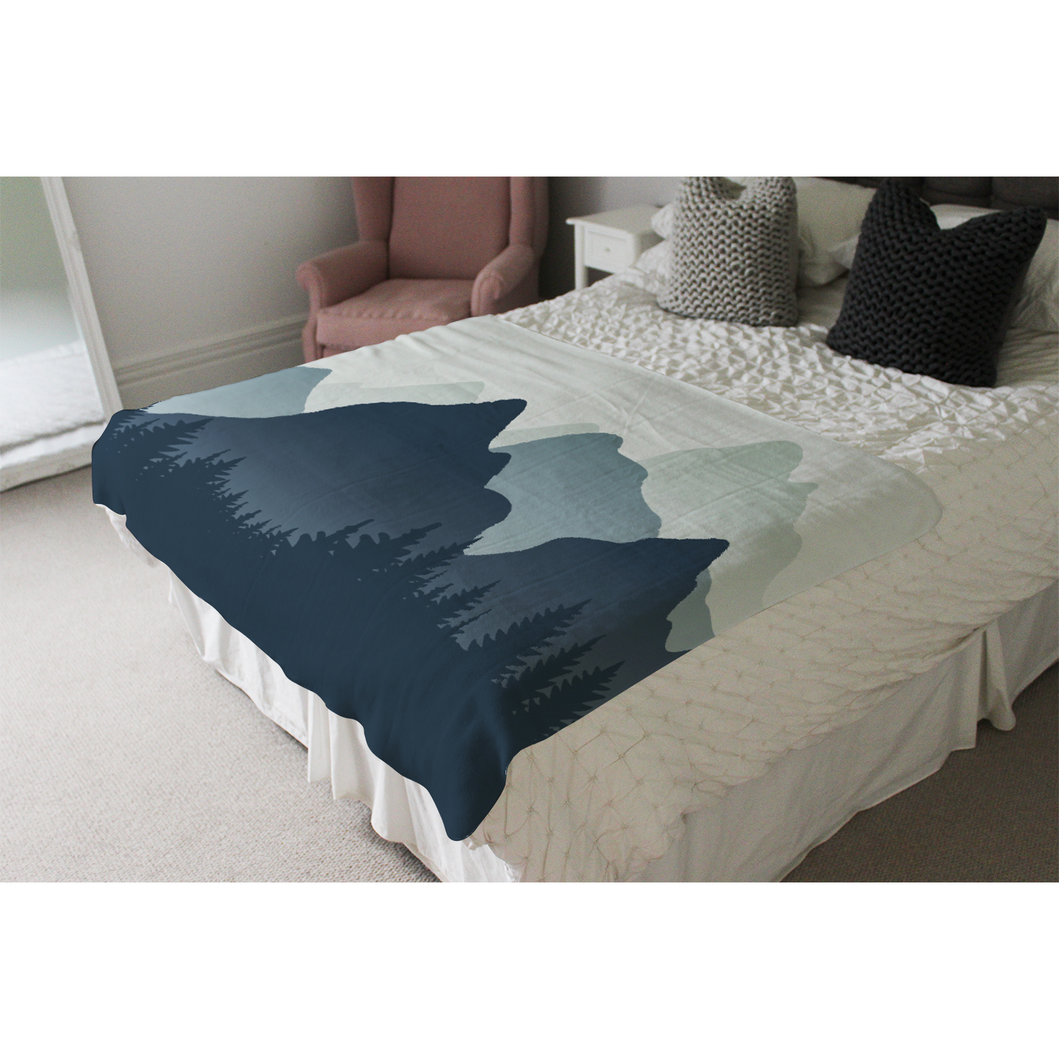 Mountain Landscape Illustration Blanket - Blue