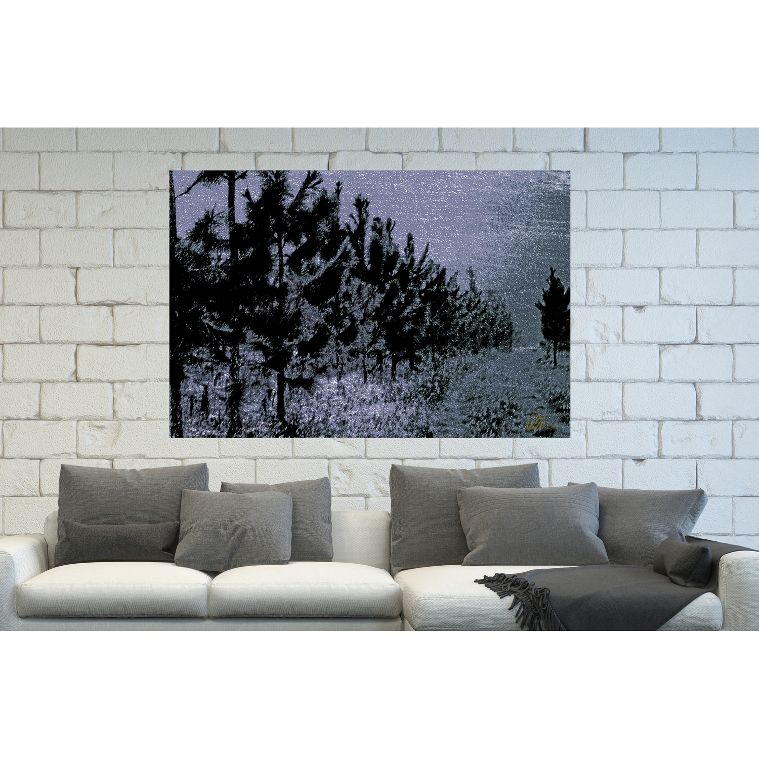 'Star Tree Line' by 17 Stories Graphic Art Wrapped on Canvas - Blue / 152cm