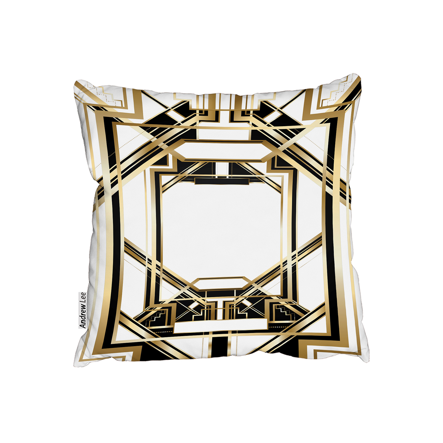Art Deco Golden Black Frame Cushion - Yellow / 60cm