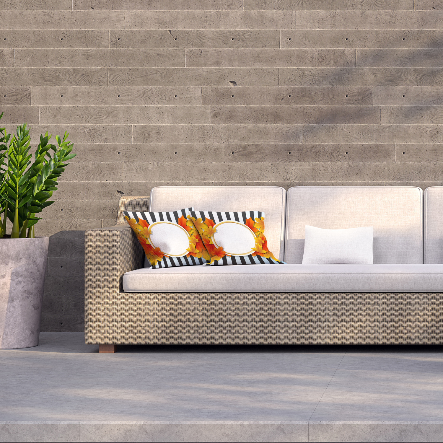 Orange Red Autumn Leaves On Black Stripes Outdoor Cushion - Orange / 60cm