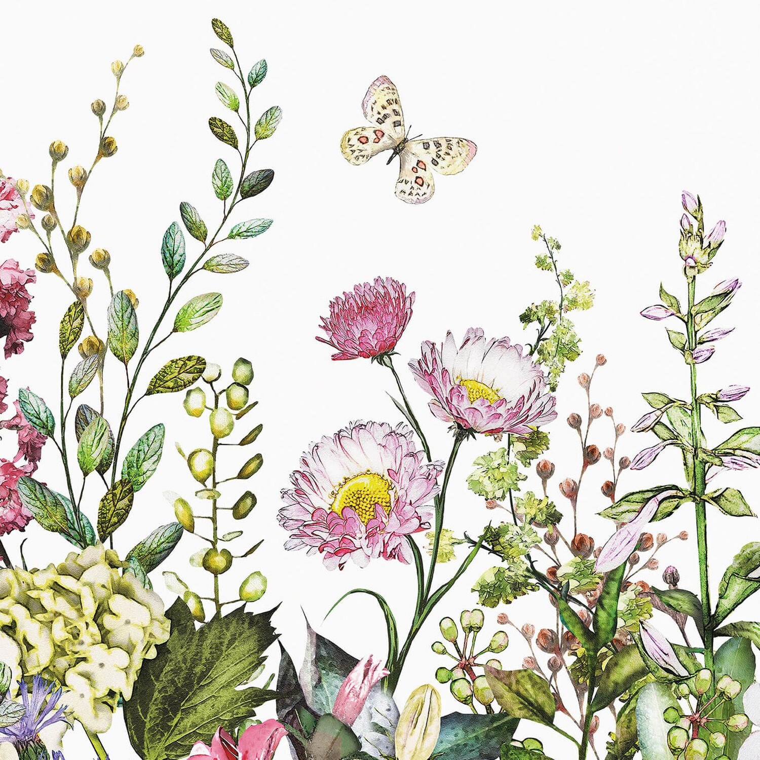 Summer Flowers Wall Mural - White