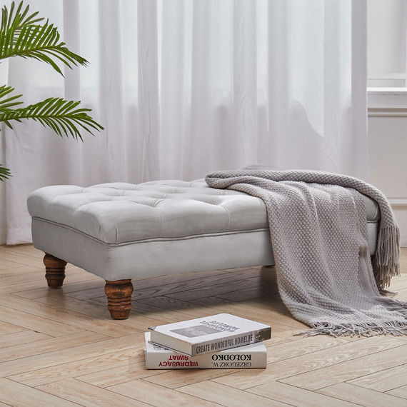 Upholstered Buttoned Fabric Pouffee Footstool for Bedroom