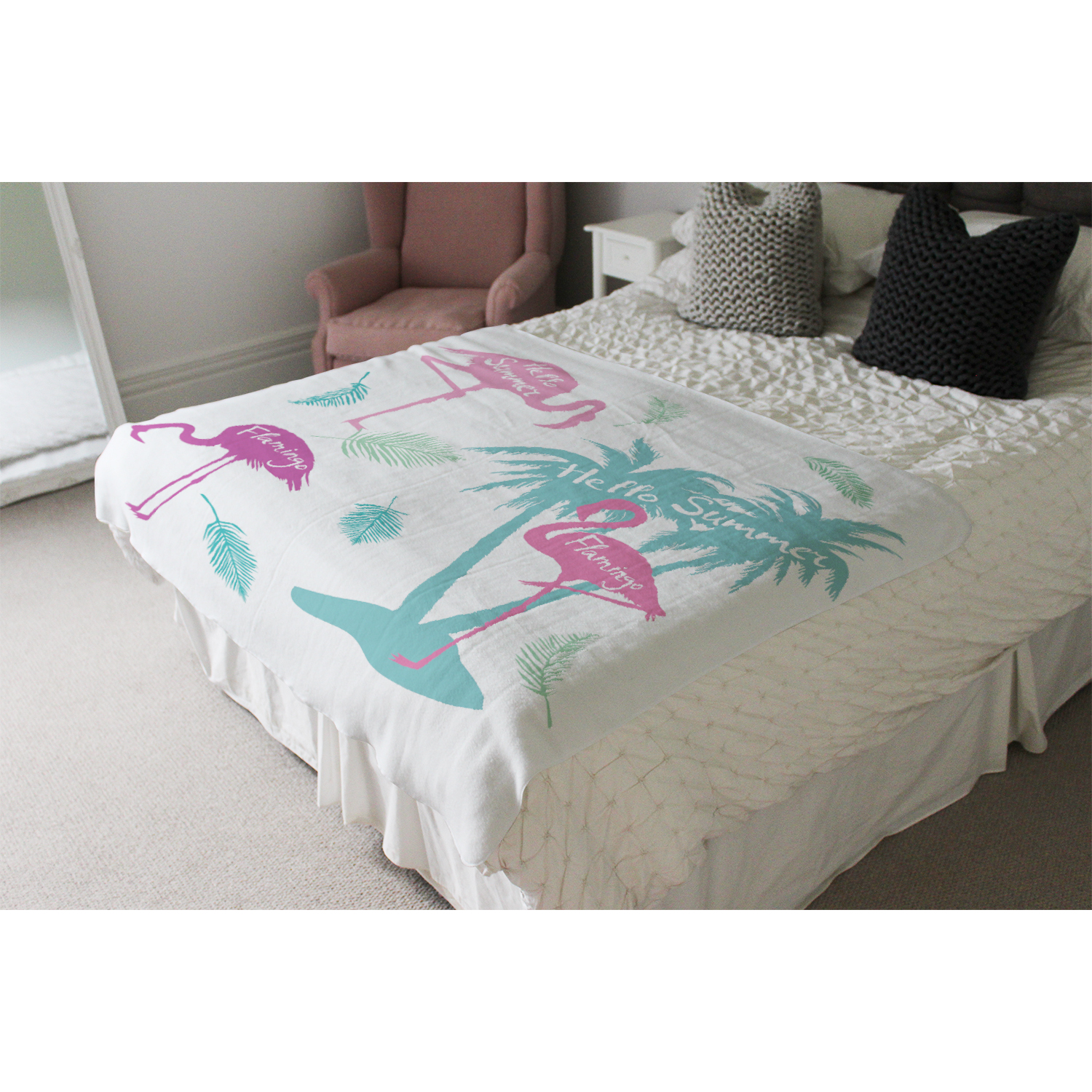 Palm Flamingo Blanket - Pink