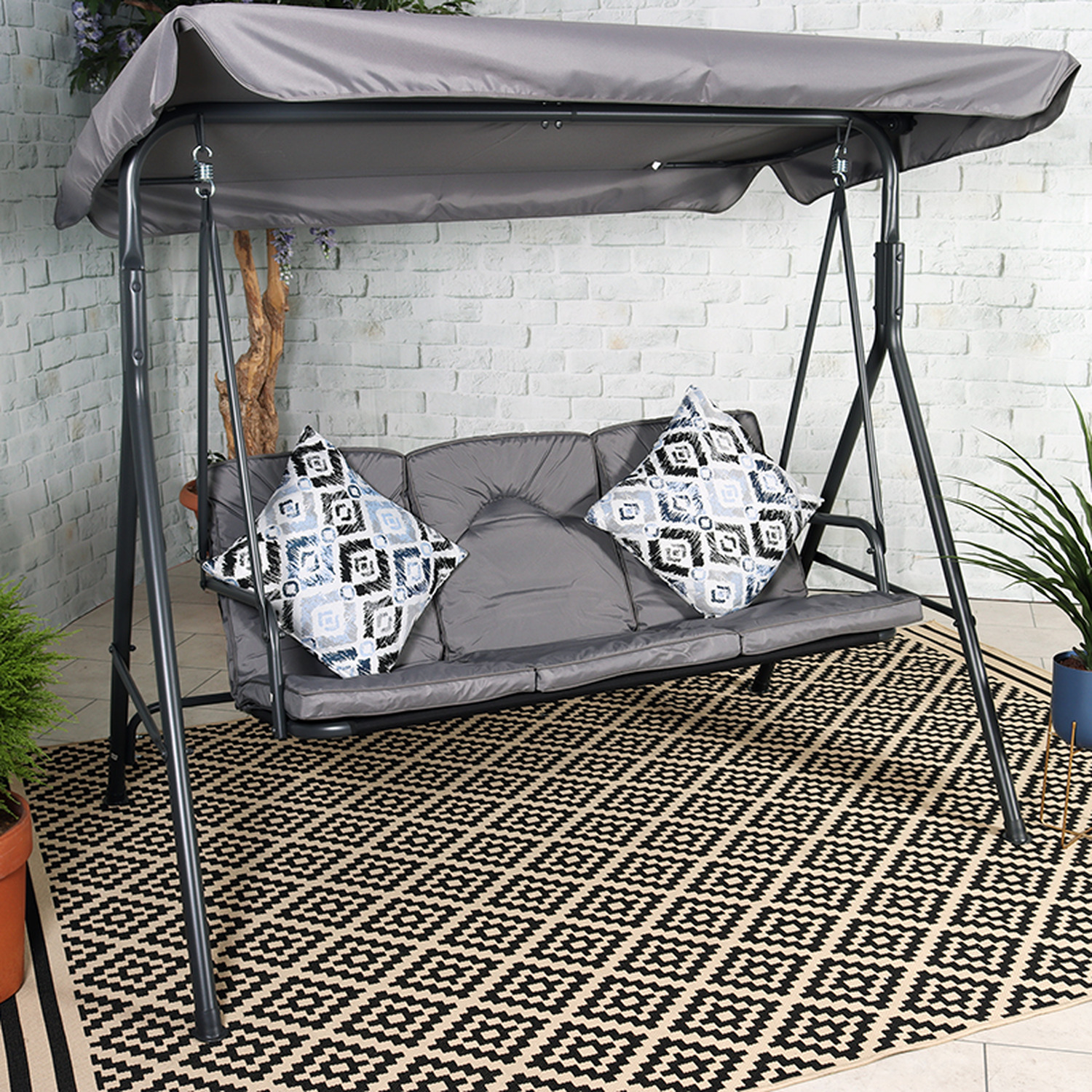 Cairo Charcoal Grey 3 Seat Swing Hammock - Grey