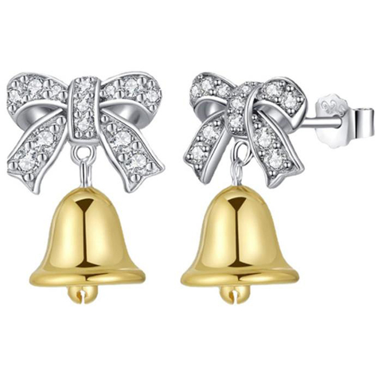Christmas Bell Earrings Stud - Gold