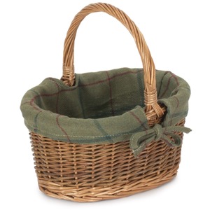 Green Tweed Lined Country Oval Wicker Shopping Basket