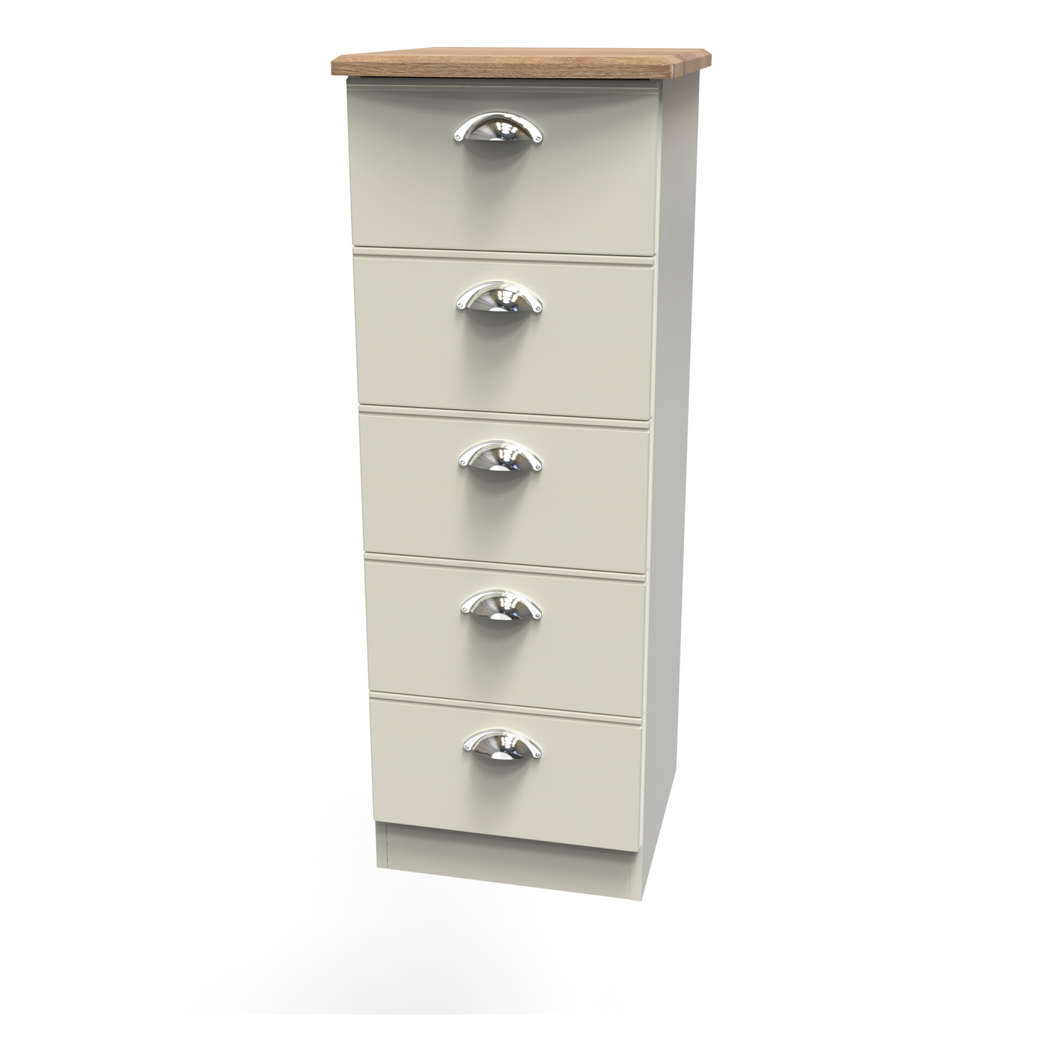 Victoria Ready Assembled 5 Drawer Bedside Cabinet - Cream Ash Riviera Oak