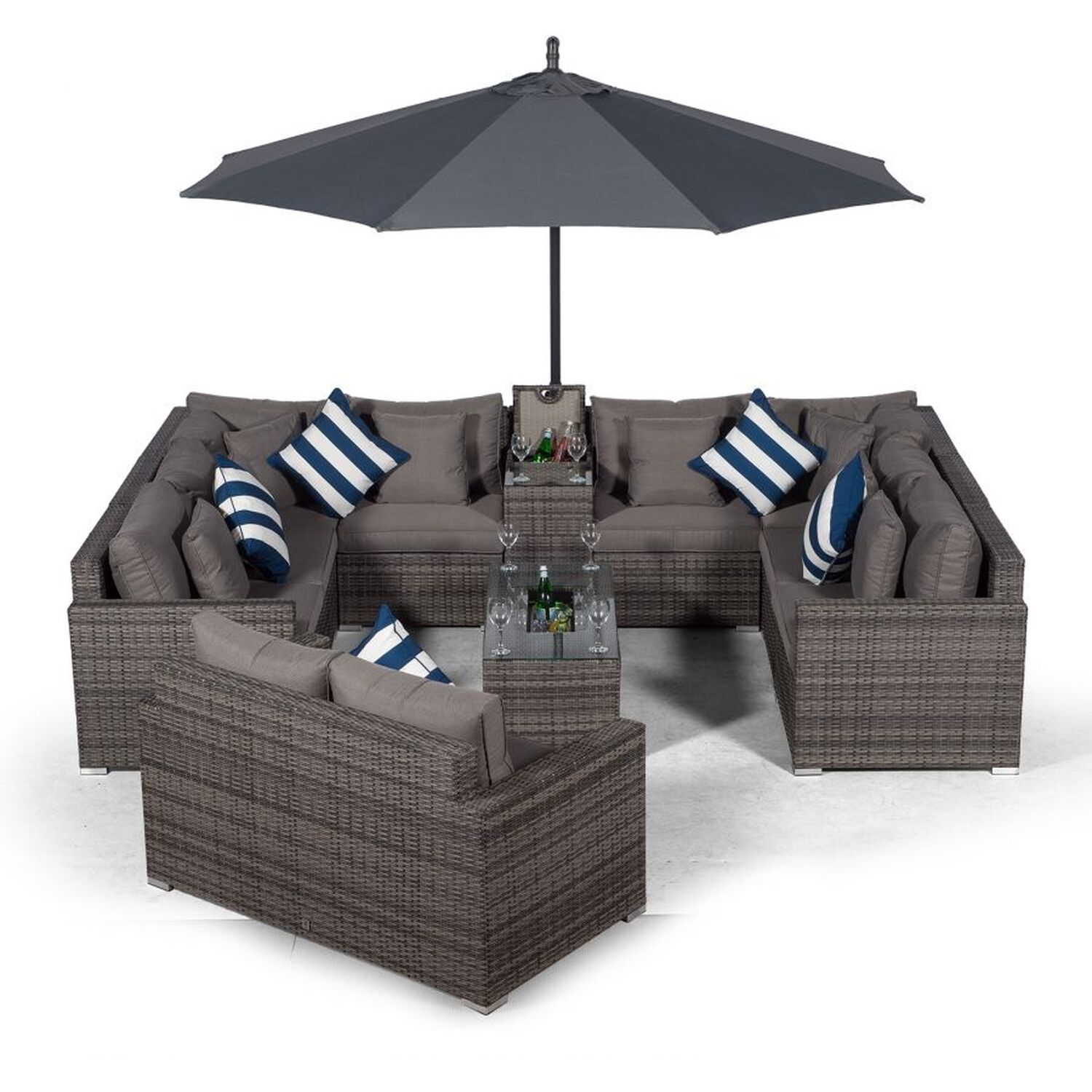 Havana 10 Seat Rattan Sofa Set with Loveseat and Drinks Cooler Table - Grey