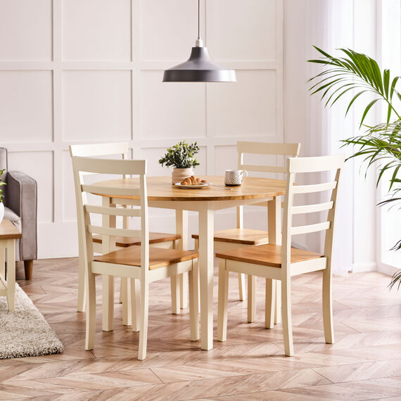 Salcombe Round Wooden Table And 4 Whitby Dining Chairs