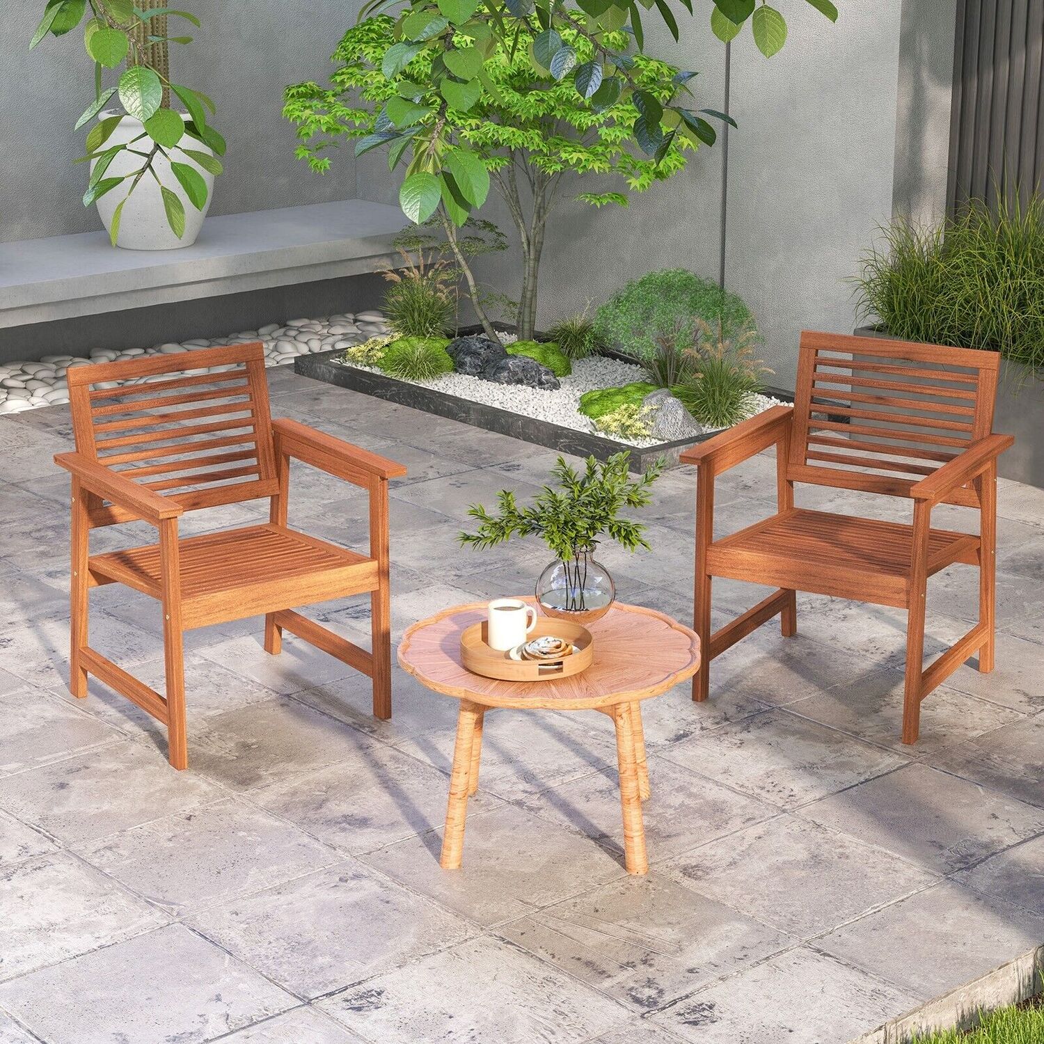 Outdoor Garden Dining Chair Set Of 2 - Brown