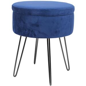 Round Velvet Storage Footstool with Black Hairpin Legs