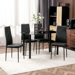 HOMCOM Dining Table and Chairs Set 4 Padded Seat Glass Top