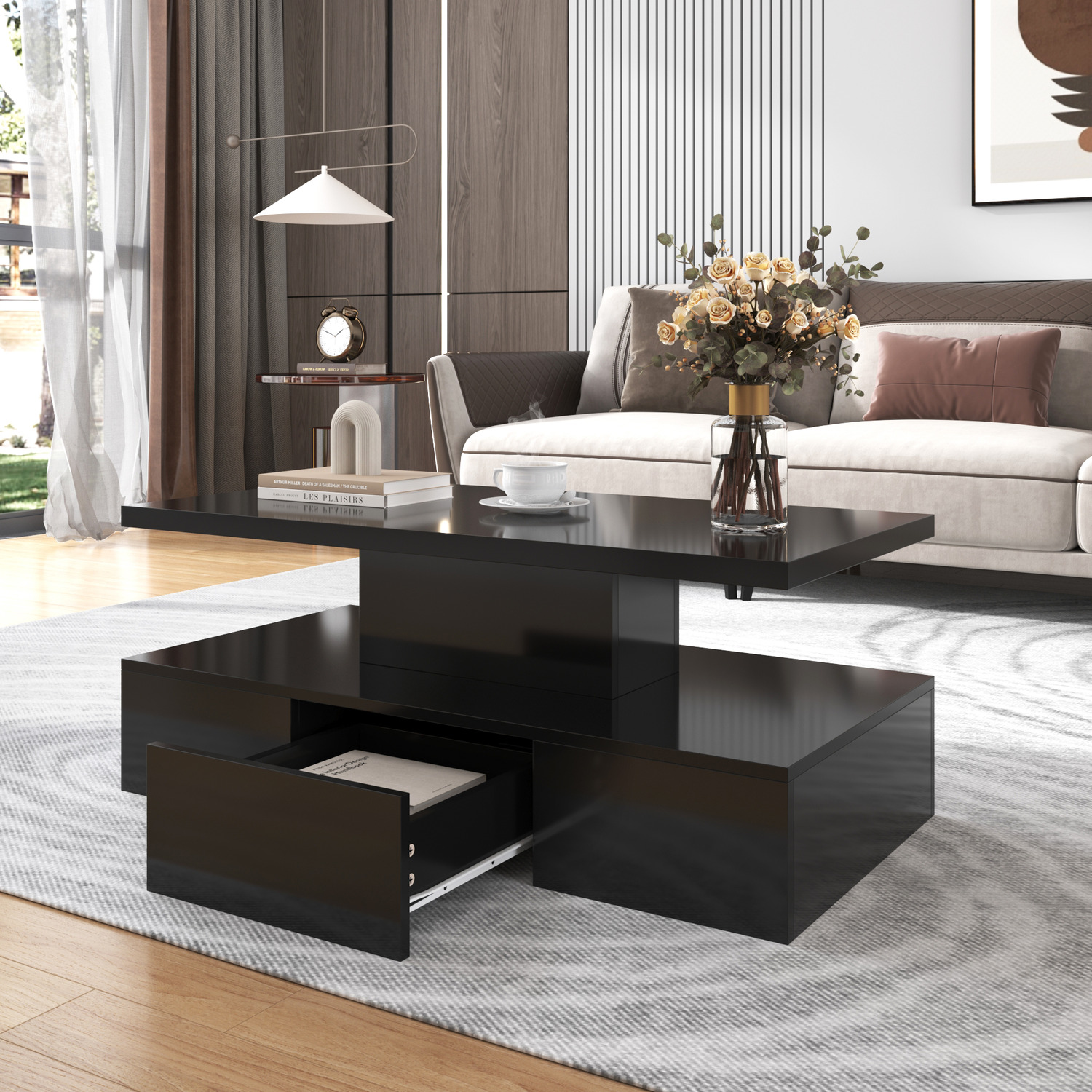 Modern High Gloss Led Coffee Table - Black