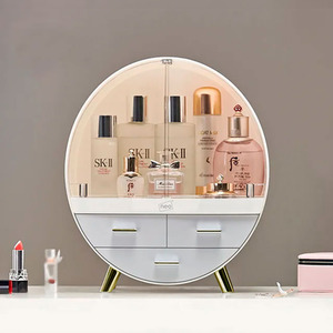 2 Drawer Round Desktop Cosmetic Makeup Display Storage Box Organiser