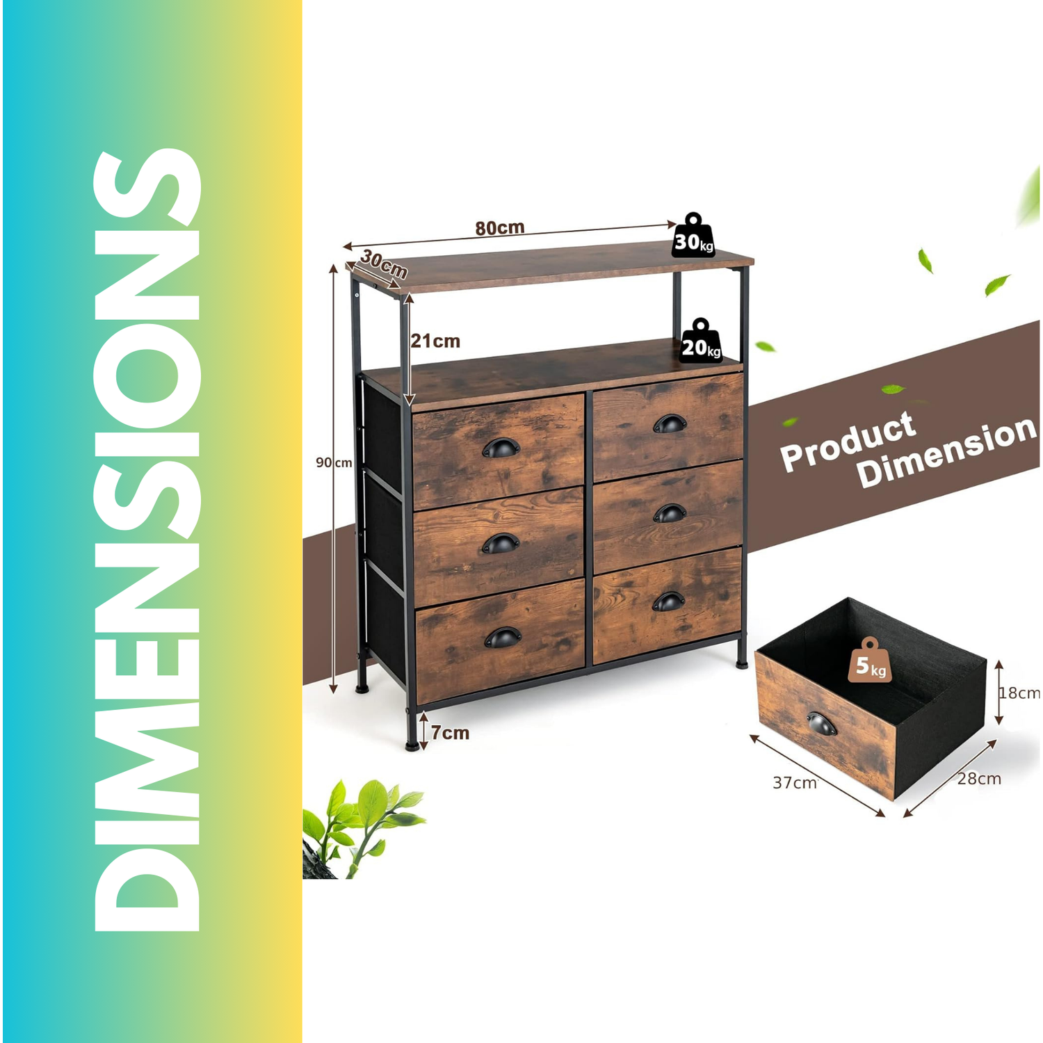 Industrial Bedroom Chest Of 6 Drawers - Brown