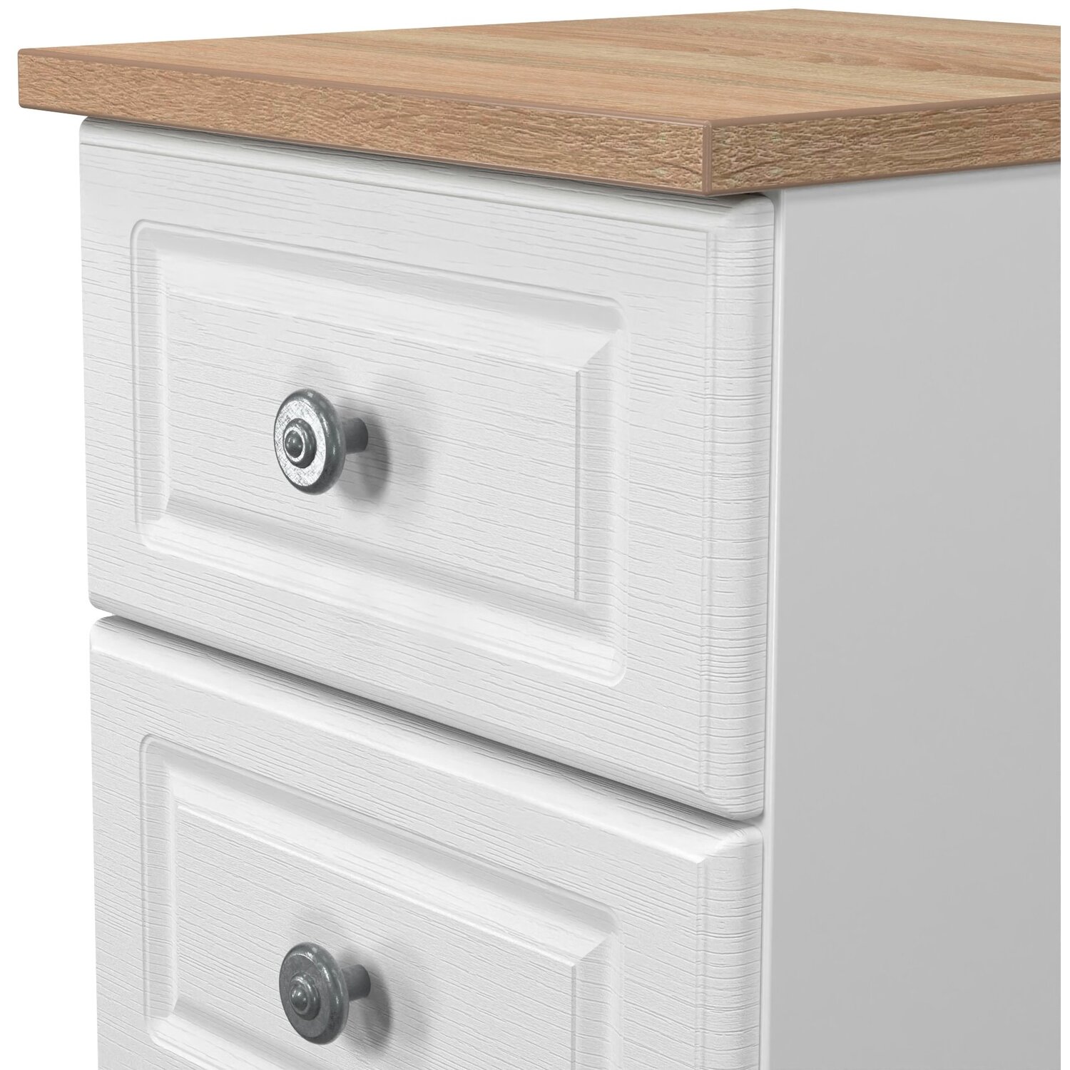 Norfolk Fully Assembled 2 Drawer Bedside Cabinet - White Ash Bardolino Oak