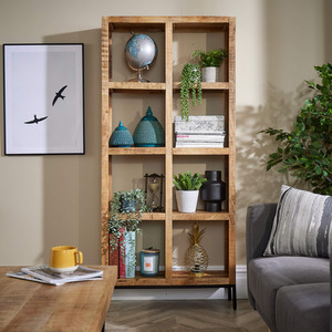 Natural / Tall Home Source Stockton Mango Wood 8 Shelf Bookcase shot 6078303