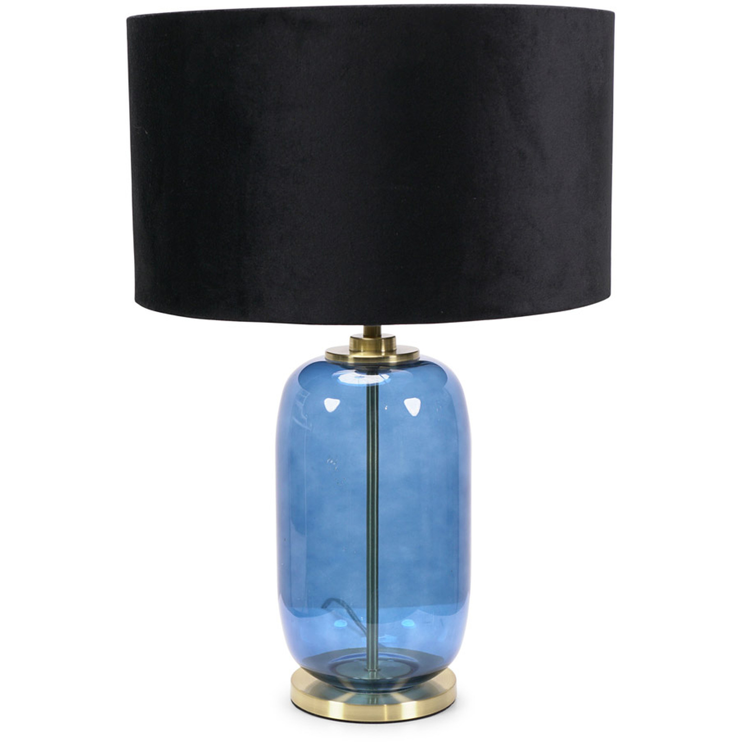 Leigh Velvet Drum Shade with Navy Blue Glass and Gold Trim Table Lamp - Black
