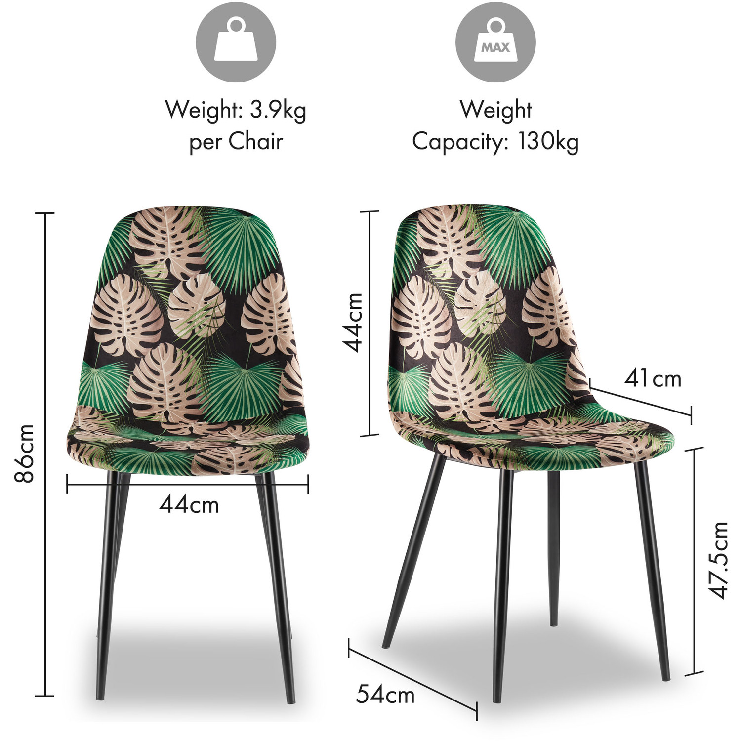 Velvet Dining Chairs With Palm Print - Black Green 6