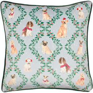 Christmas Dog Friends Printed Velvet Cushion