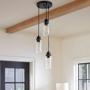 3-Light Chandelier with Wave Glass Lampshade