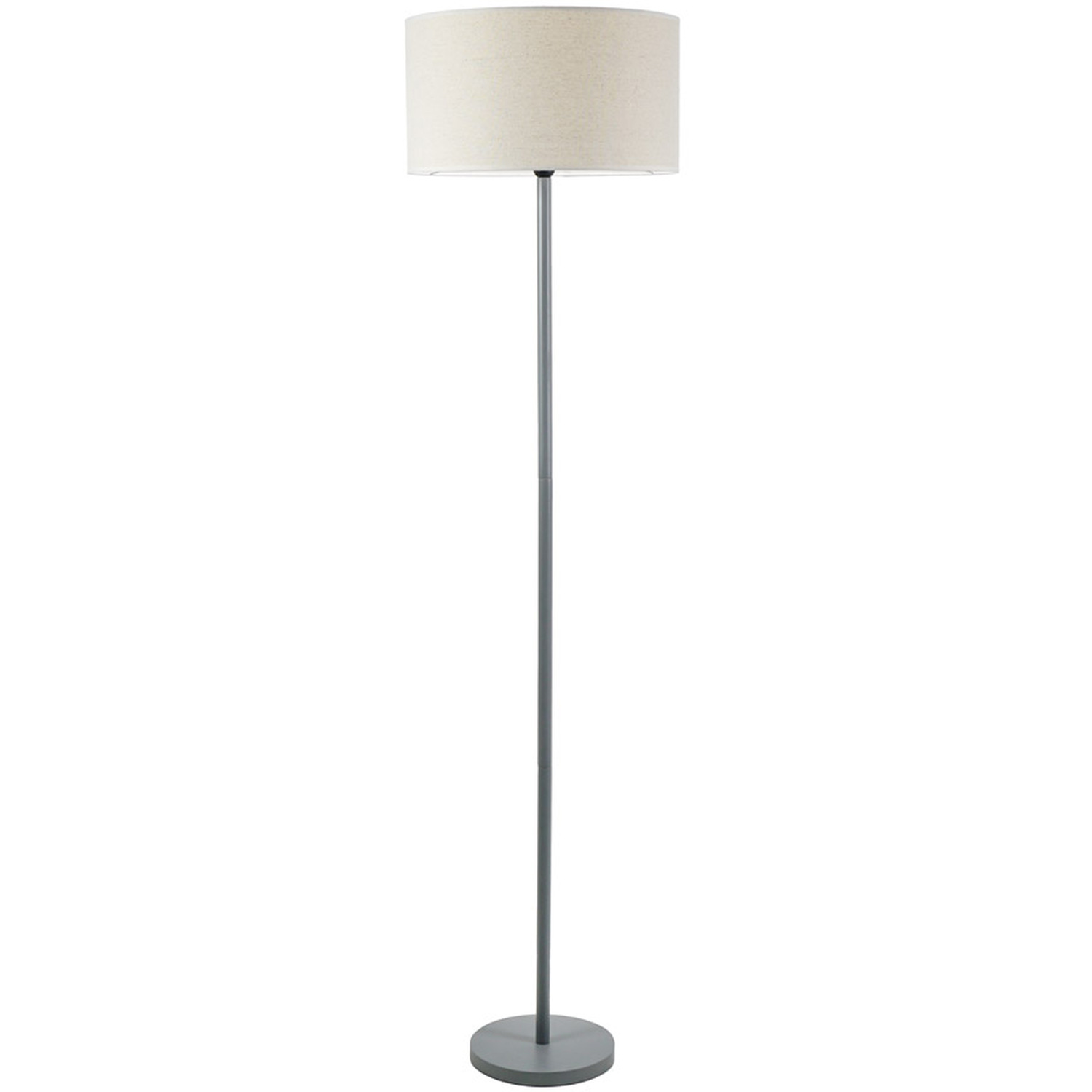 Heather Grey Wood Floor Lamp with Natural Fabric Drum Lamp Shade - White / Yes