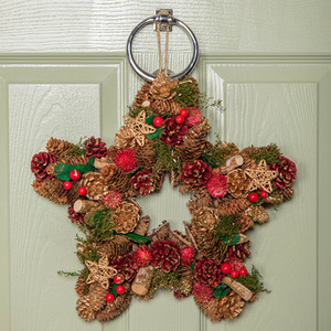 Hanging Star Christmas Wreath with Red Berries