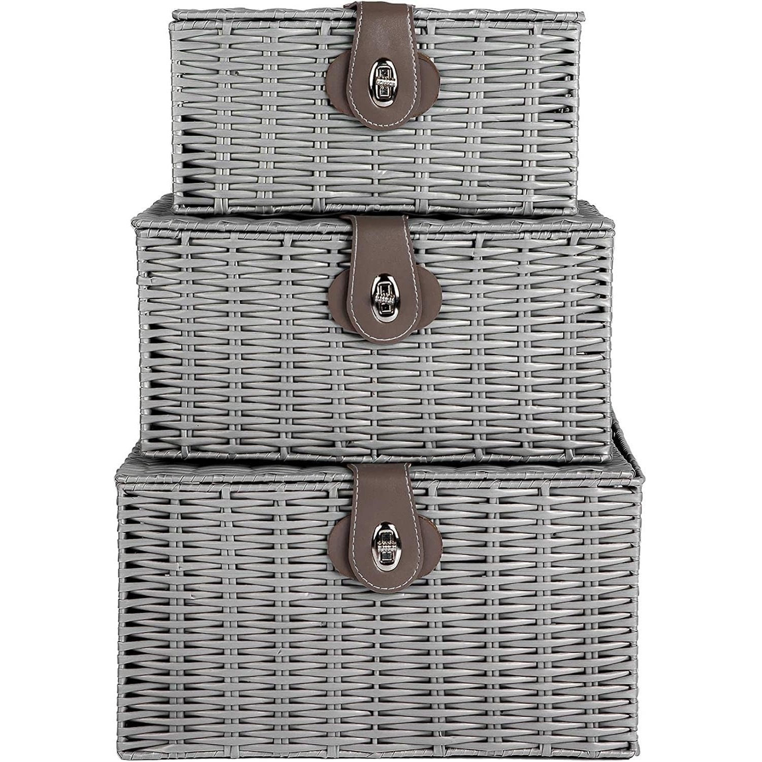 Image of Woven Wicker Hamper Storage Basket Set&hellip;