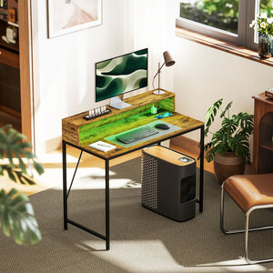 HOMCOM Computer Desk with LED Lights and Power Outlets