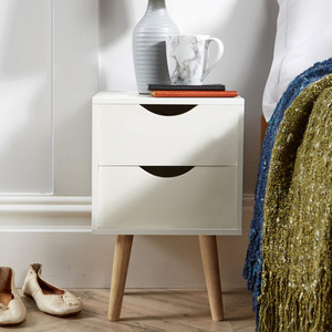 White Home Source Boden 2 Drawer Bedside Table Bedroom Storage Unit shot 7271959