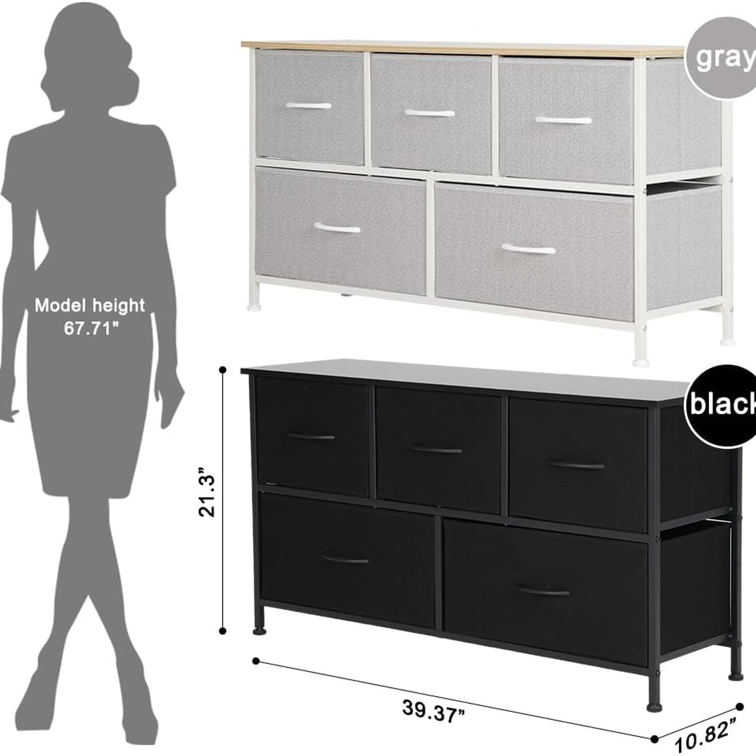 Alivio 5 Chest Of Drawers Storage With Steel Frame - Black